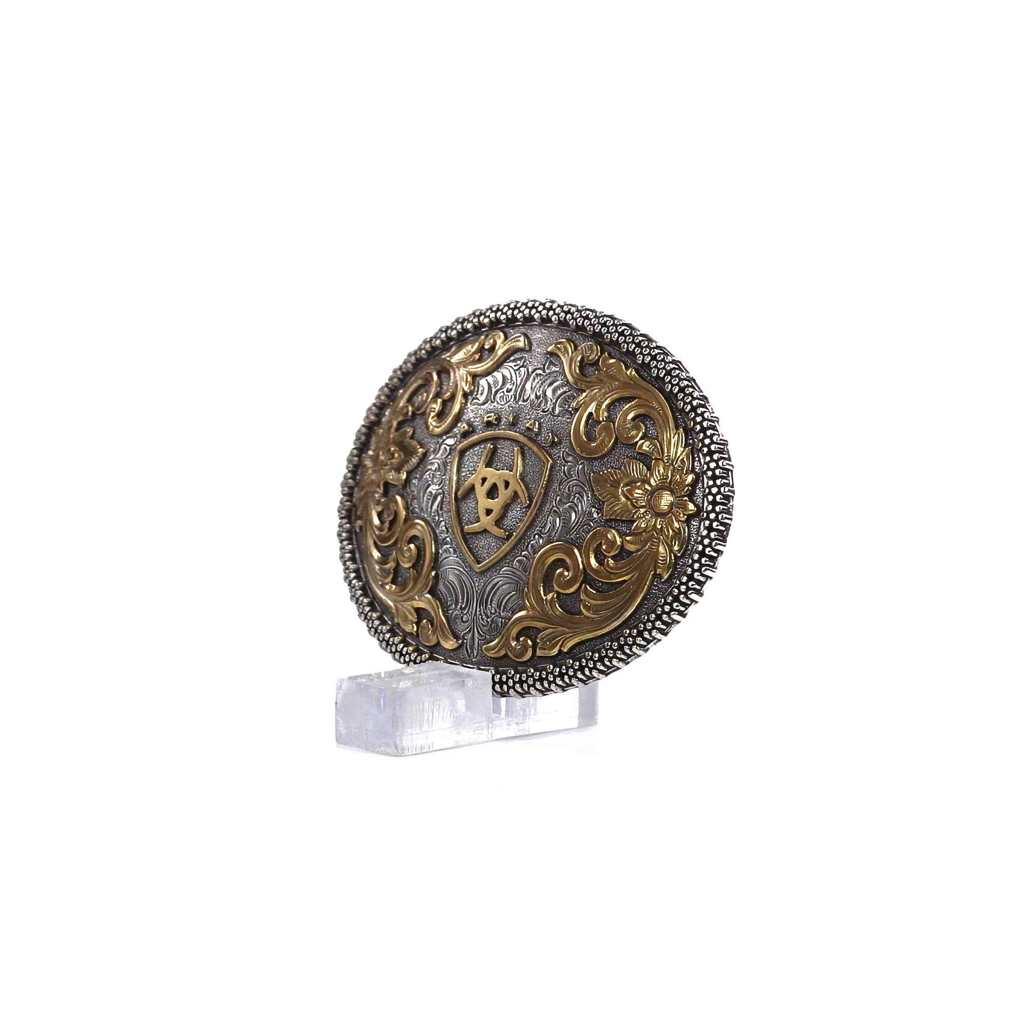 Ariat Men's Oval Floral Filigree Belt Buckle, Silver, Gold, OS