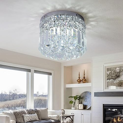 Miniatura 8 de CEENLI Mini candelabro redondo moderno de cristal empotrado de 7.8 pulgadas, lámpara de techo de 4 luces G9 para armario, vestíbulo, pasillo,