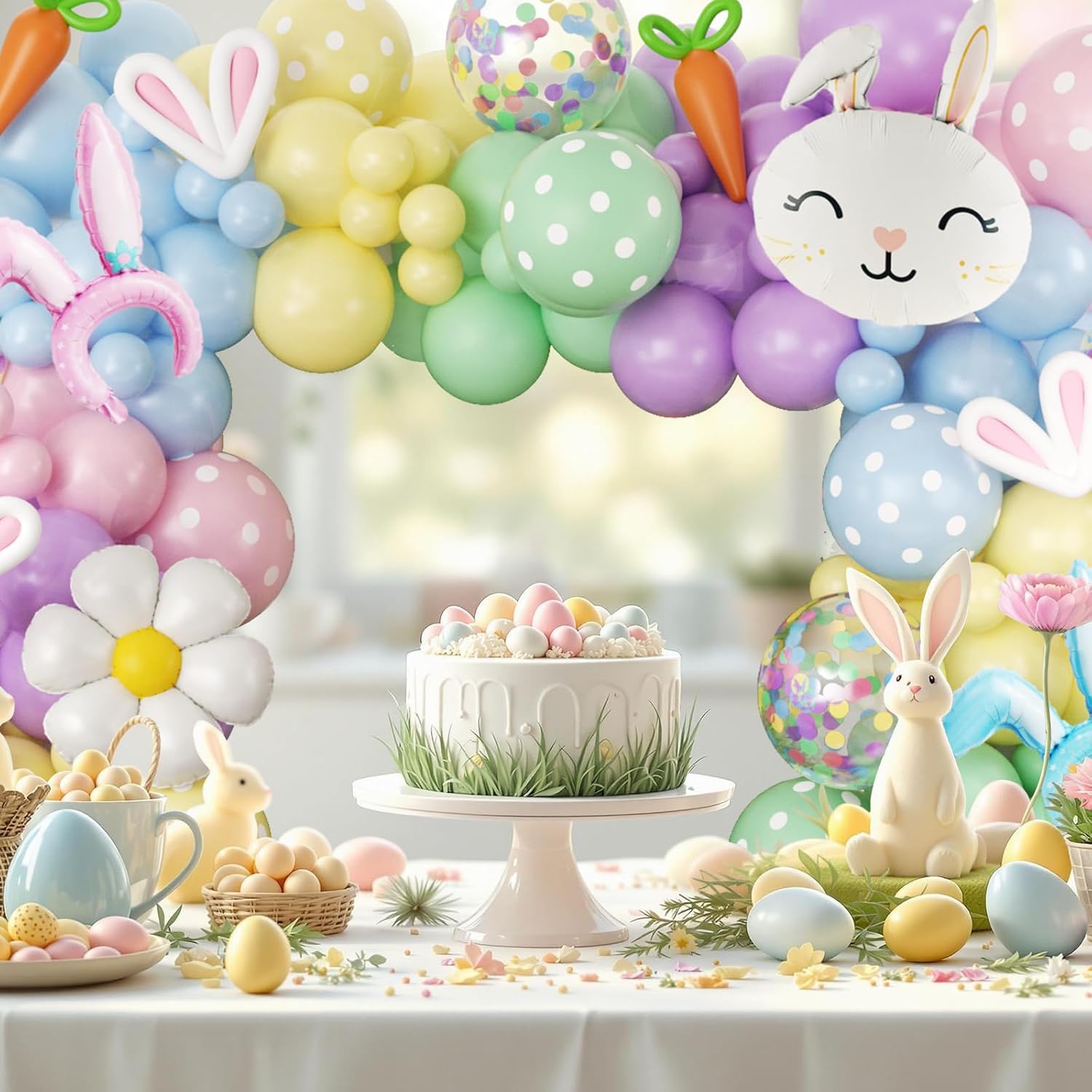 Easter Balloon Arch Kit, 149Pcs Pastel Balloon Garland with Bunny Daisy Foil Printed Balloons for Baby Shower Spring Birthday Party Decorations
