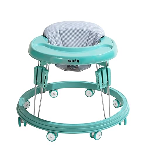 Quocdiog Caminador de bebé, centro de actividades multifunción, caminador para niños pequeños, plegable ajustable de 9 altura, asiento acolchado de