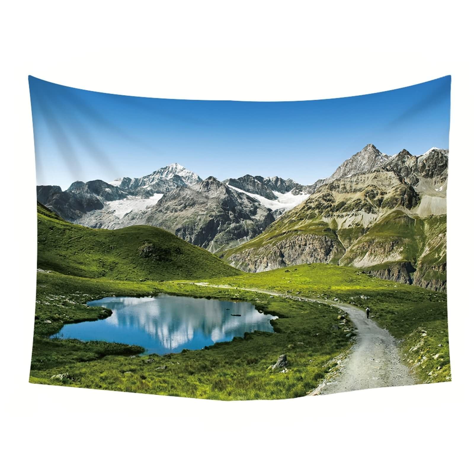 Homxi Wandteppiche Schlafzimmer Wanddeko 260 x 240 CM,Landschaft See und Berg Polyester Wandteppiche Wand Tuch Blau Grün