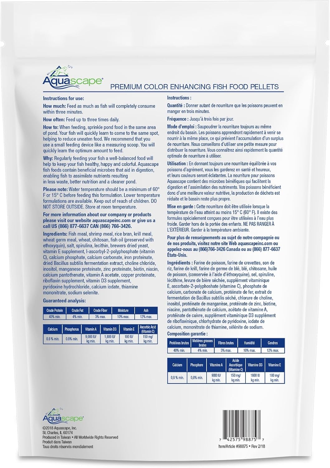 Aquascape Premium Color Enhancing Fish Food Pellets for Pond, Koi, Goldfish and More (4.4 lbs / 2 kg)