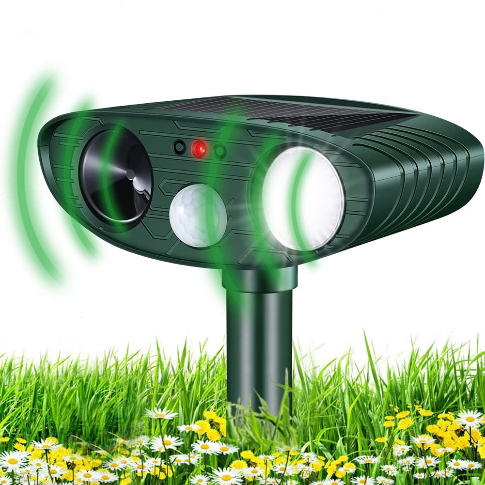 KOEPUO Fox Deterrents for Gardens Ultrasonic Cat Scarer Solar Powered Cat Repellent with Flashing Light Waterproof Animal Repeller Outdoor for Dog Bird Squirrel Mole Rodents Upgraded