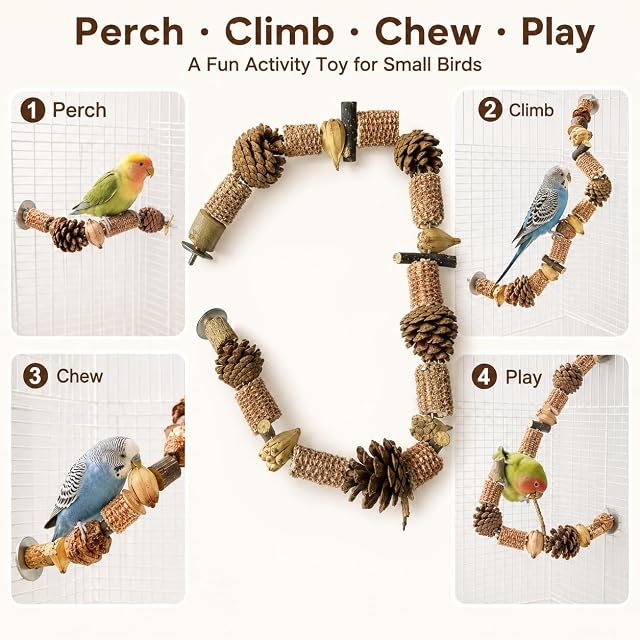 Foto 6 de 7 de Pyralidsg Juguetes para Loros, 80cm Accesorios para Jaulas de Loros, Perchas para Pajaros de Madera Natural