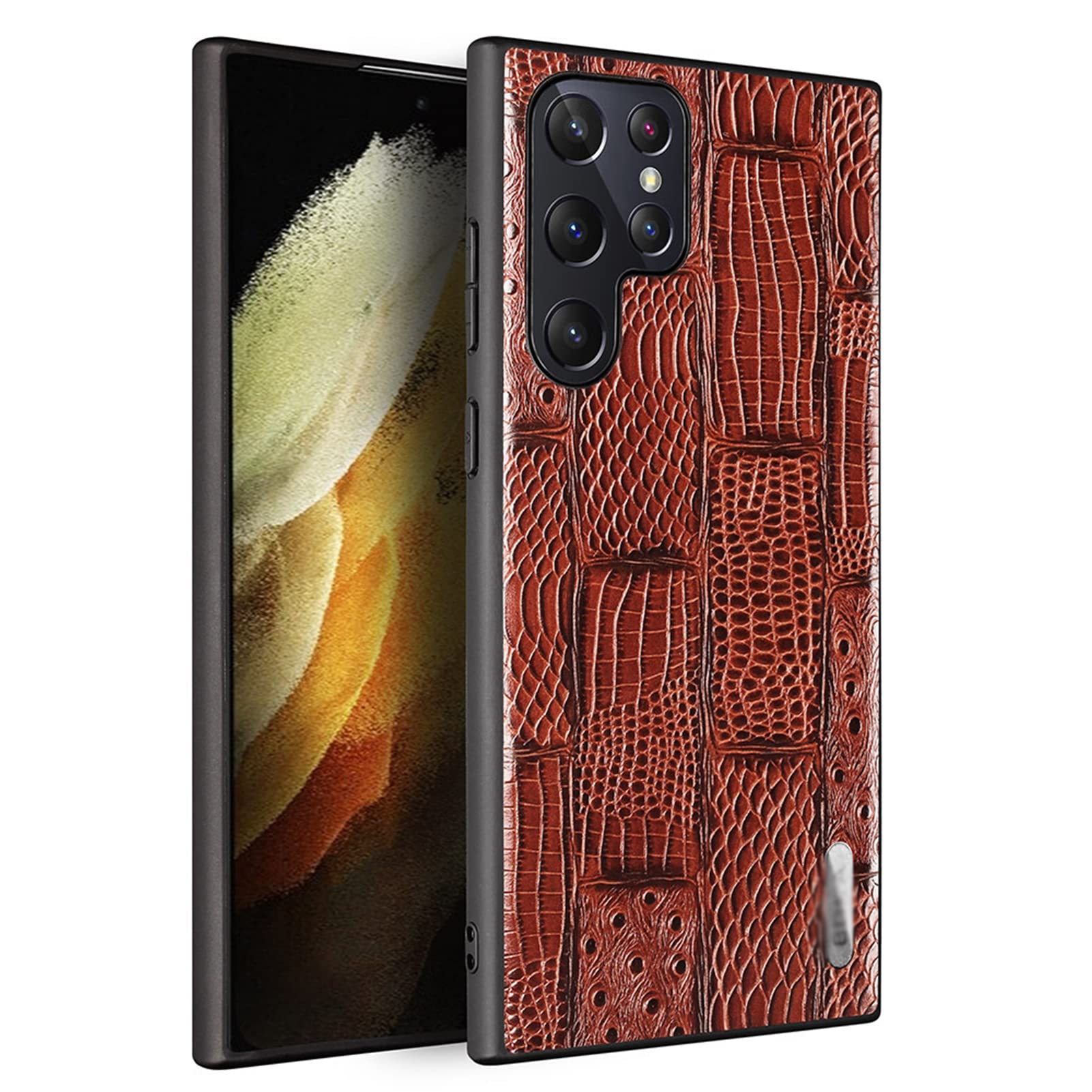 Etui do Samsung Galaxy S22/S22 Plus/S22 Ultra, elegancka, prawdziwa skóra, miękki uchwyt, tylna obudowa z miękką silikonową krawędzią, odporne na wstrząsy etui, brązowe 1, S22 Plus 6,7"