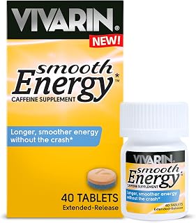 Vivarin Smooth Energy Extended Release Caffeine Tablets, 200mg, Focus, Alertness & Mental Clarity, Non-Habit Forming Energy Supplement, Sugar & Calorie Free, 40 Count