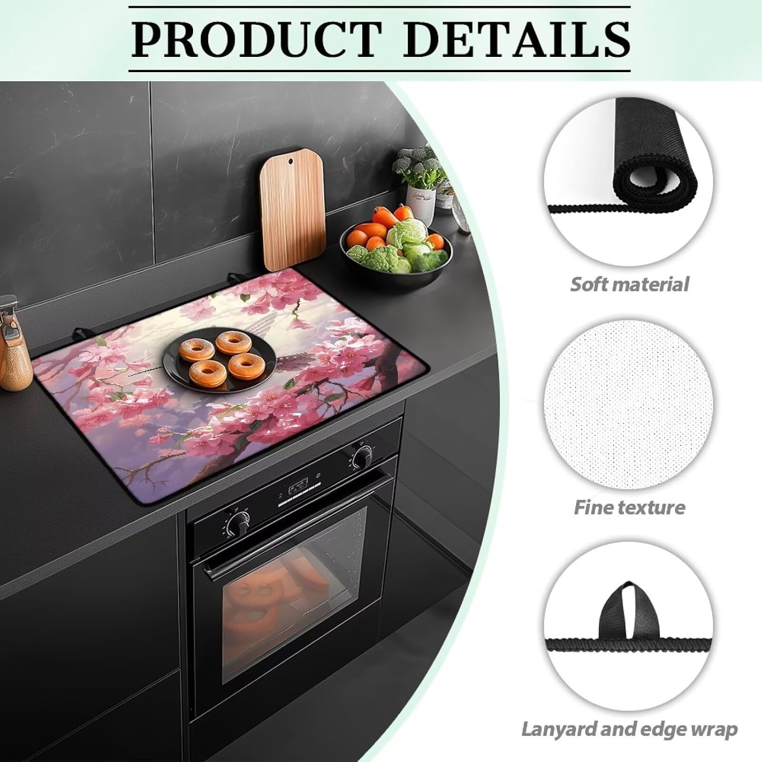 Poceacles Stove Top Cover Electric Glass Stove Top Mat Heat Resistant Non-slip Cooktop Protector Multipurpose Stove/Counter/Washer Top Protector Cover, Hummingbird Flower Pink