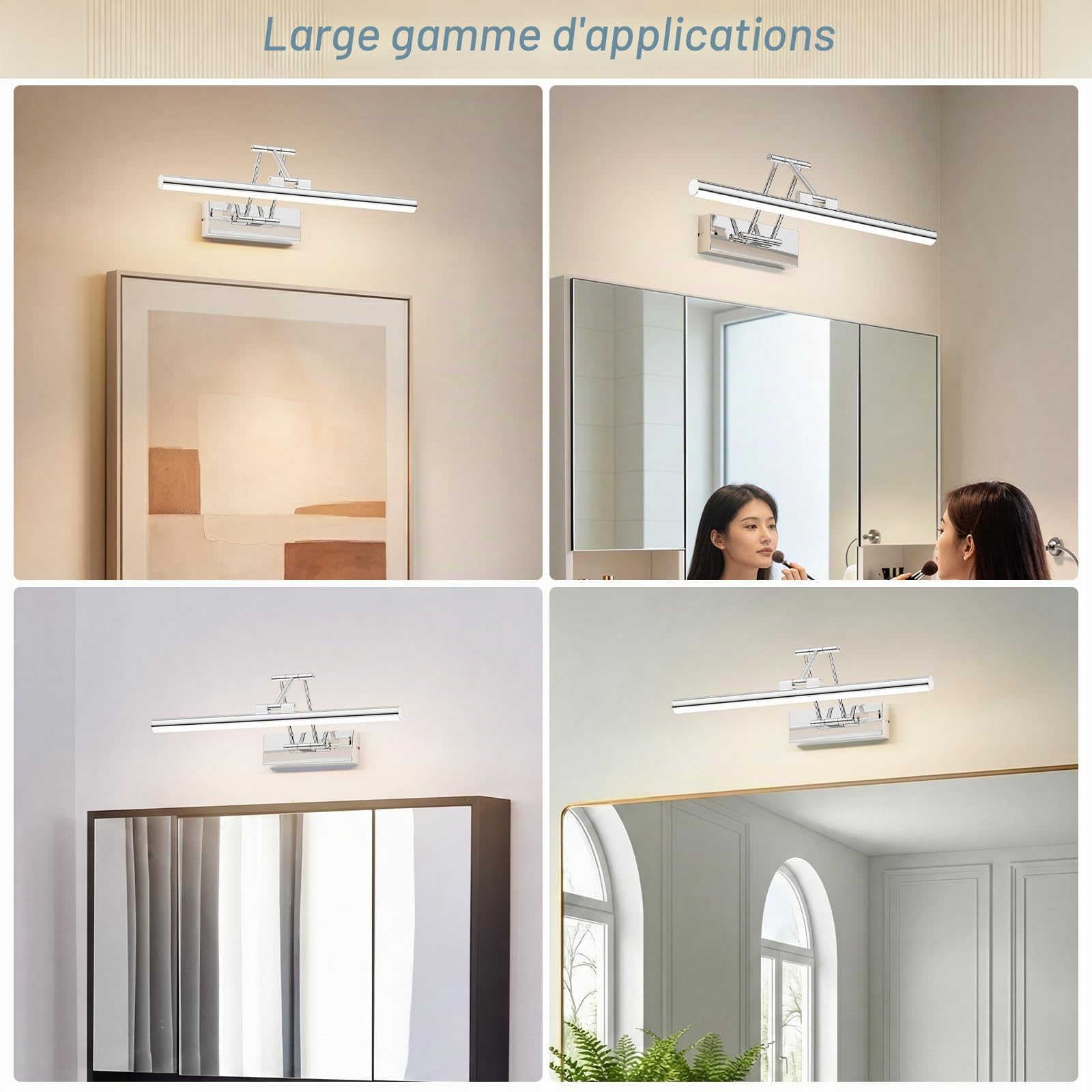 Klighten Led Miroir Lampe Salle de Bain 40cm,12W 970 LM Lampes de salle de bains,Rotating Lampe Miroir Salle de Bain Ip44, Aluminium Applique Murale, Miroir Salle de Bain Blanc naturel 4000K,chrome