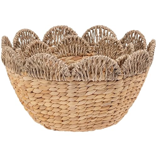 Boston International Seagrass and Water Hyacinth Scalloped-Edged Woven Bowls, Set