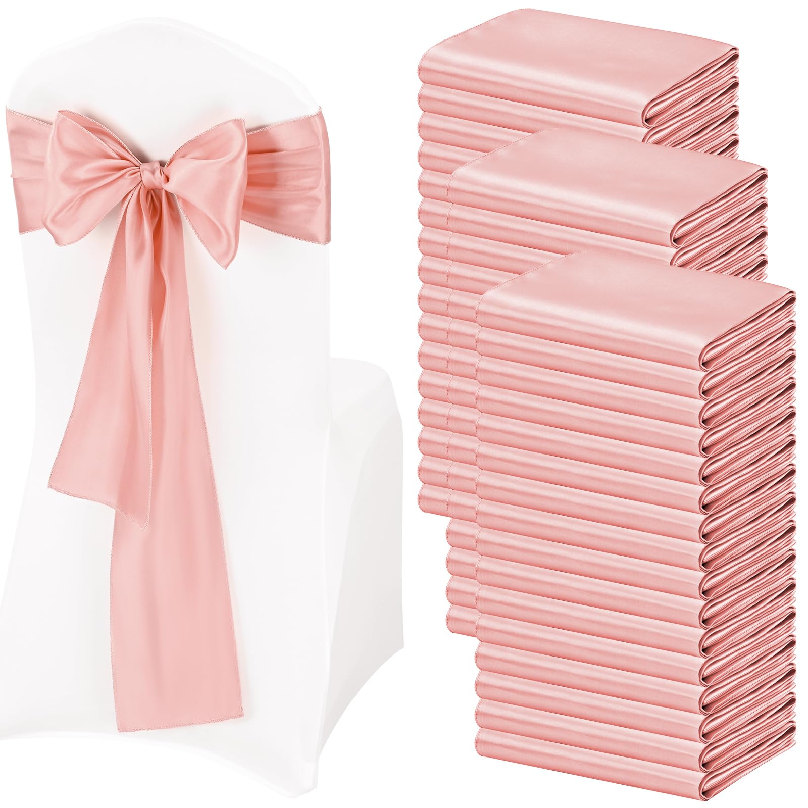 pesonlook 100pcs satin chair sashes ties, rose gold satin chair sashes bows chair cover back tie supplies for wedding reception events banquets party, hotel event, chairs decoration