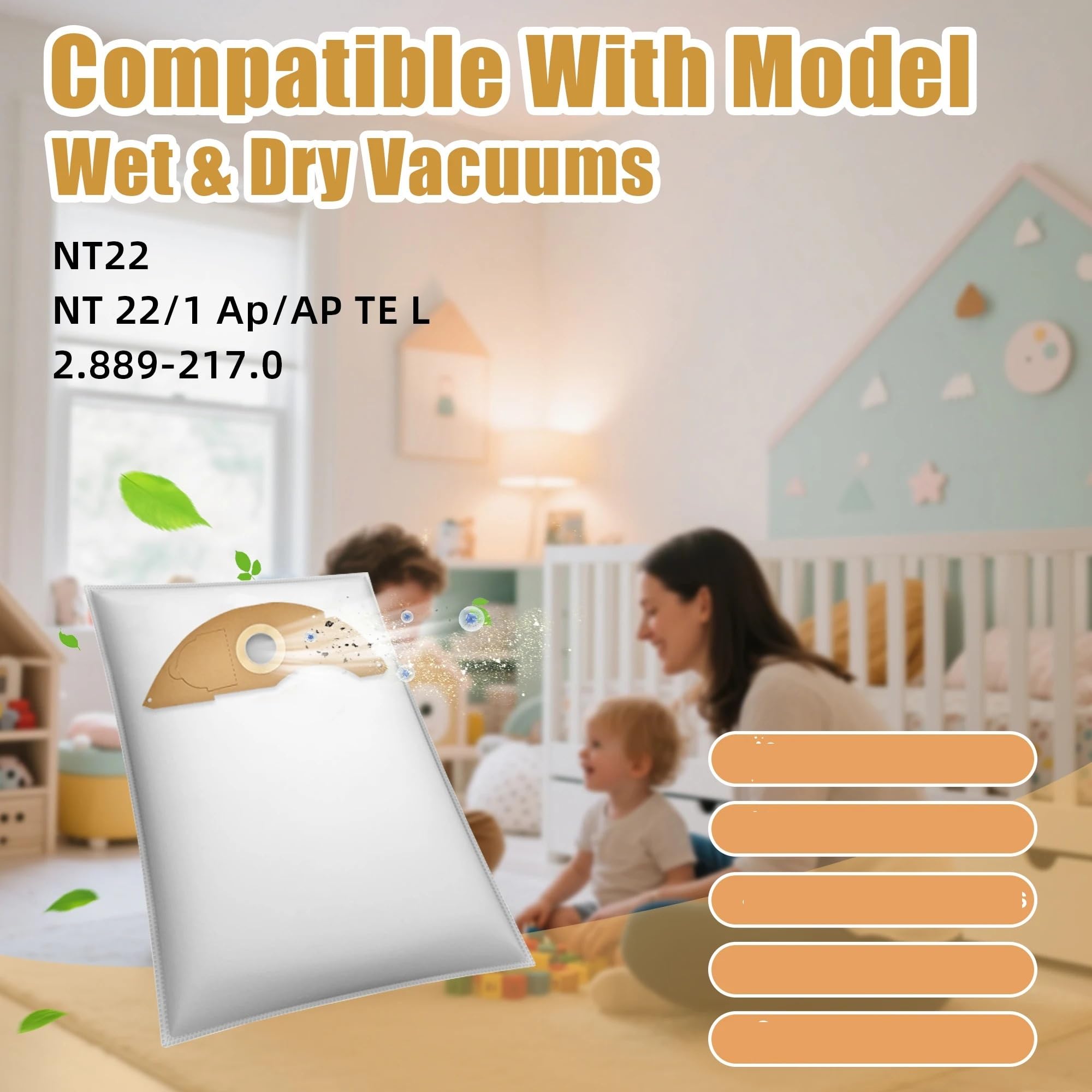 Compatible con Bolsas De Filtro De Aspiradora Kärcher,NT 22/1 Ap/Ap TE L, Repuesto 2.889-217.0