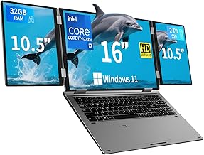 Triple Screen Laptop,16” Main + Dual 10.5” Monitors, Core i7-12700H, 32GB RAM,2TB SSD, Win 11 Pro,Wi-Fi 5,BT 5.0,Face & Fingerprint Unlock,USB-C,HDMI for Business/Design/Stock Trading