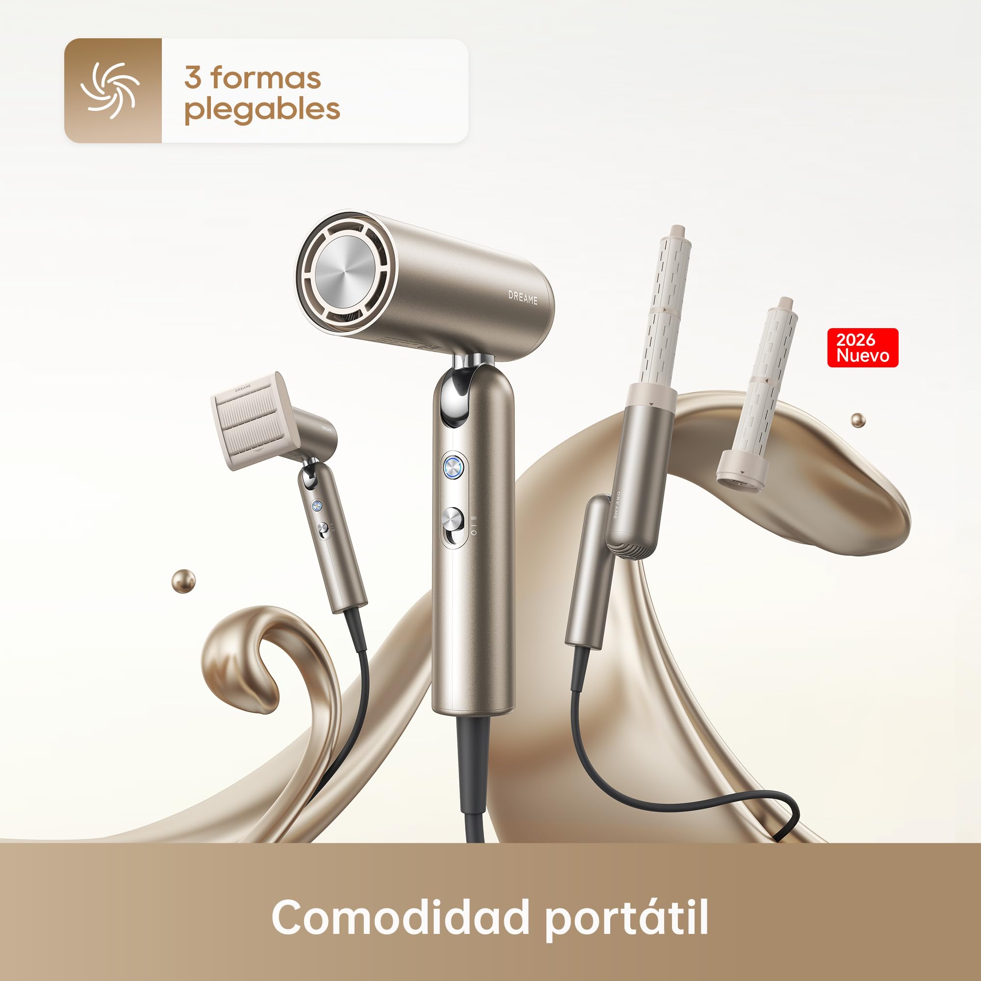 DREAME Pocket Neo, Secador de Pelo de Alta Velocidad, Plegable en 3, Peso Ligero de 300 g, Motor de 110.000 RPM, 300 Millones de Iones Negativos/cm3, 57°C, Secado 40s, 2026 Nueva Versión