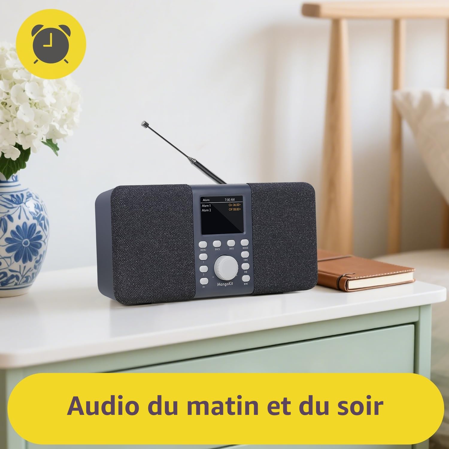Radio Numérique DAB+ Stéréo Portable Bluetooth FM 40 Stations Préréglées Gris Foncé