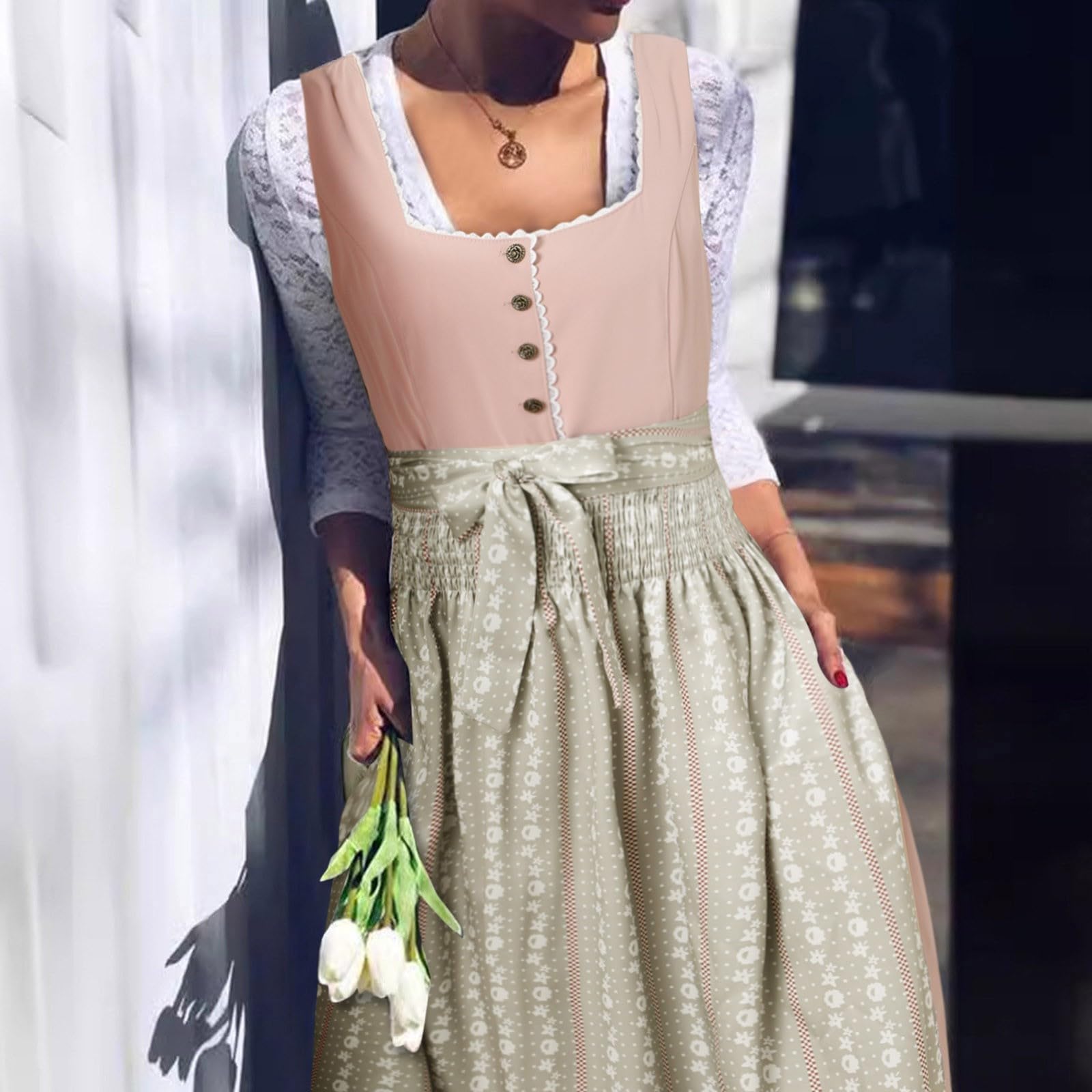 Dirndl Set Damen Komplett Midi Dirndel Trachten Mit Reissverschluss Vorne Knielang Trachtenkleid Dirndlkleid Bluse Lang Dirndlschürzen Grosse Grössen Schürze Kleid Übergröße Oktoberfest