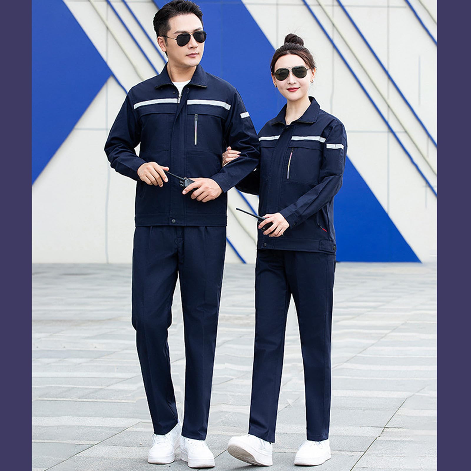 Mono De Manga Larga Trabajo Unisex Cuello De Solapa General/Standing Collar Workwear Set Chaqueta Y Pantalones Traje