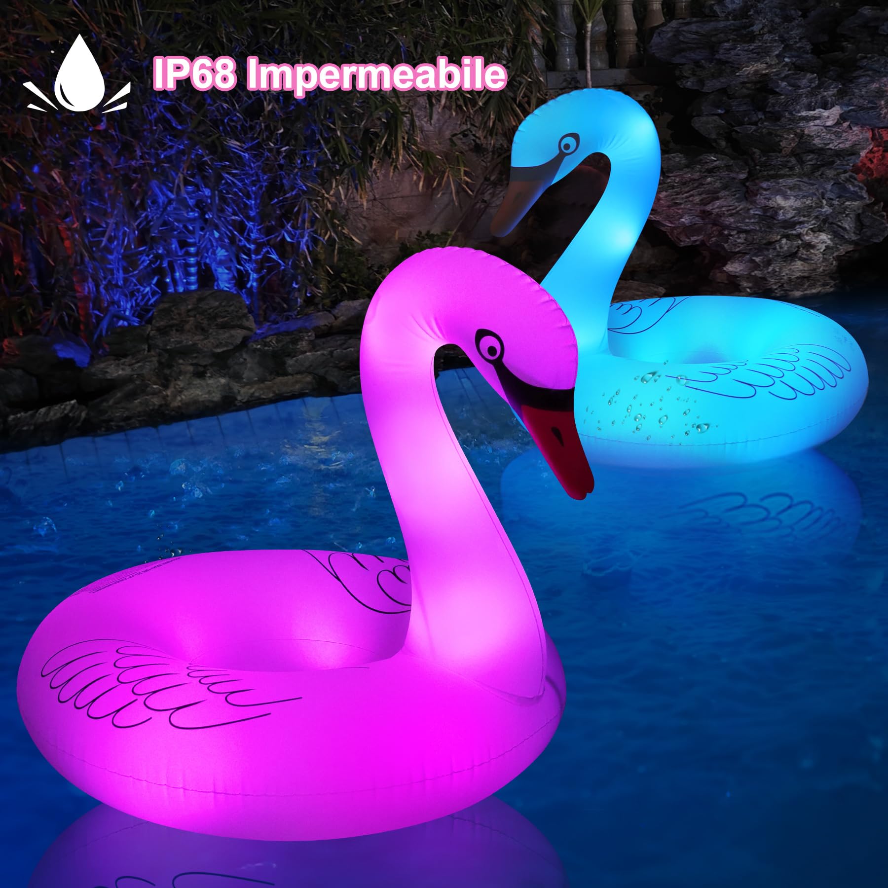 DeeprBling Cigno Gonfiabile Piscina con Luce che Cambia Colore, Cigno Gonfiabile Gigante ad Solare, Cigno Galleggiante Anello di Nuoto per Adulti, Cigno Gonfiabile per Piscina (106x106x92 cm)