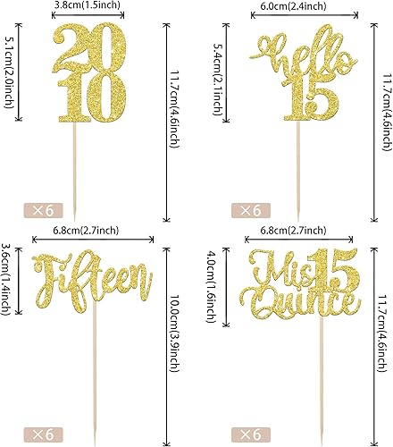 Miniatura 2 de 24 piezas de adornos para cupcakes de cumpleaños número 15 Hello 15 Fifteen Cupcake Picks Mis Quince Since 2009 Decoración para cupcakes para feliz