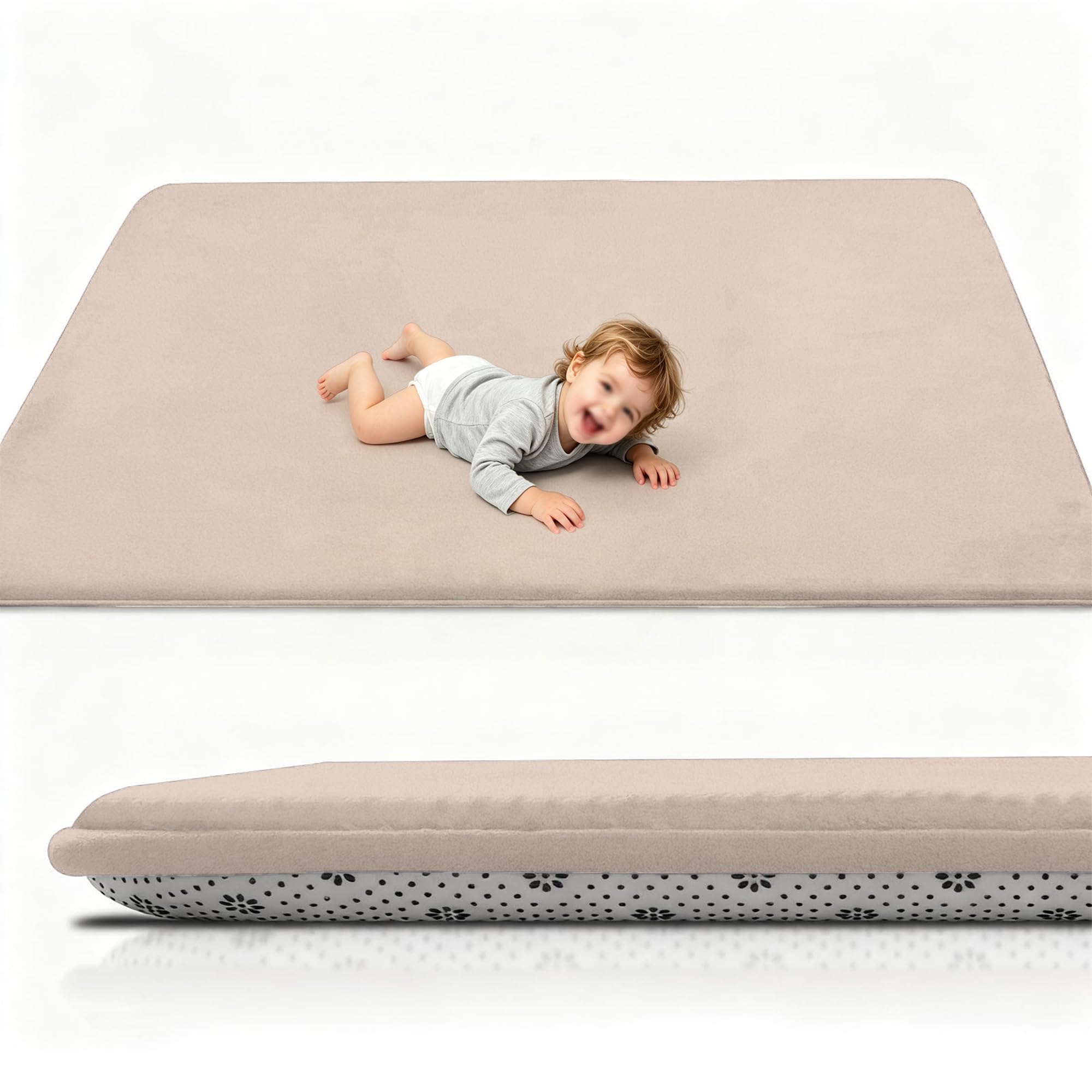Kelvuta Baby playmat anti-slip play crawling baby mat coral velvet activity floor mat, 150 x 280 cm foam sensory high-density area rug for living room bedroom kids room soft nursery rug play mat — image 1