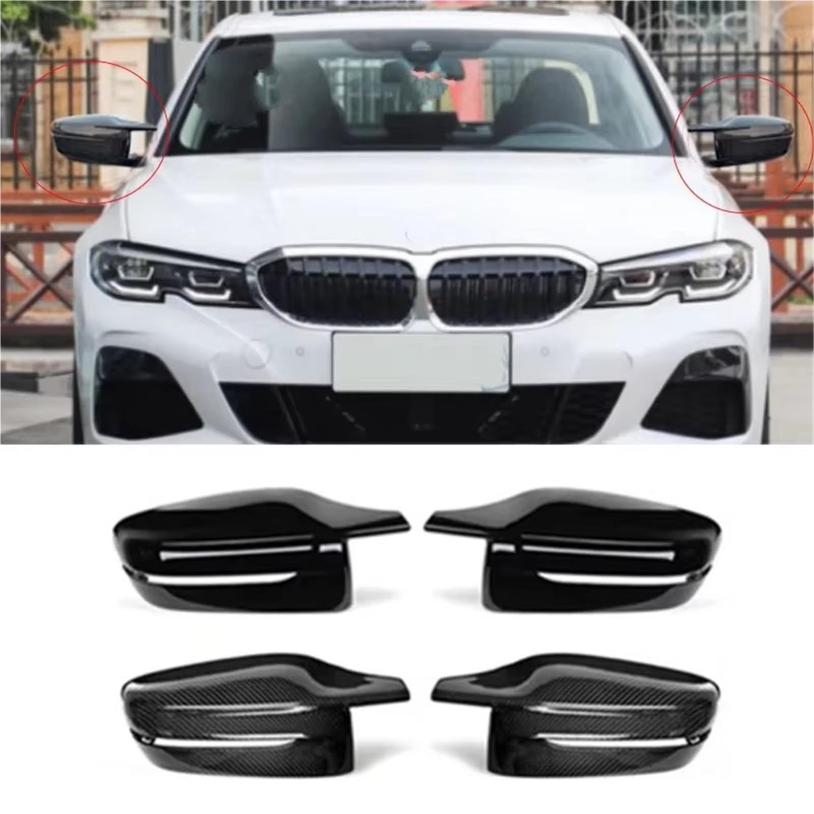 Wymiana czapek do BMW serii 3 5 7 8 G20 G30 G38 G11 G12 G15 G16 330i dla M3 do M5 z kierownicą po lewej stronie osłona samochodu stylizacja osłony tylnej (jasna czerń) (Carbon pat)