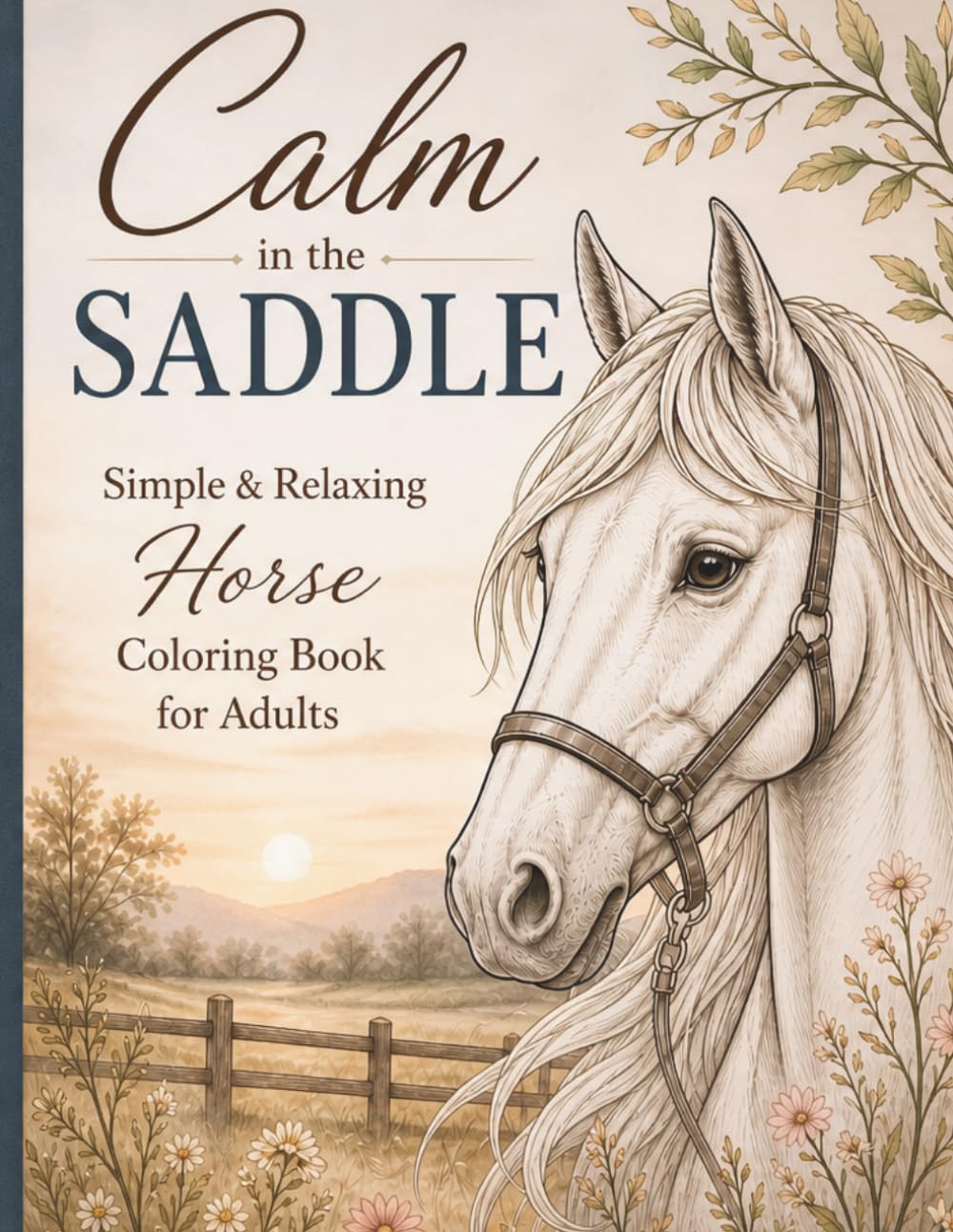 Calm in the Saddle: Simple and Relaxing Horse Coloring Book for Adults