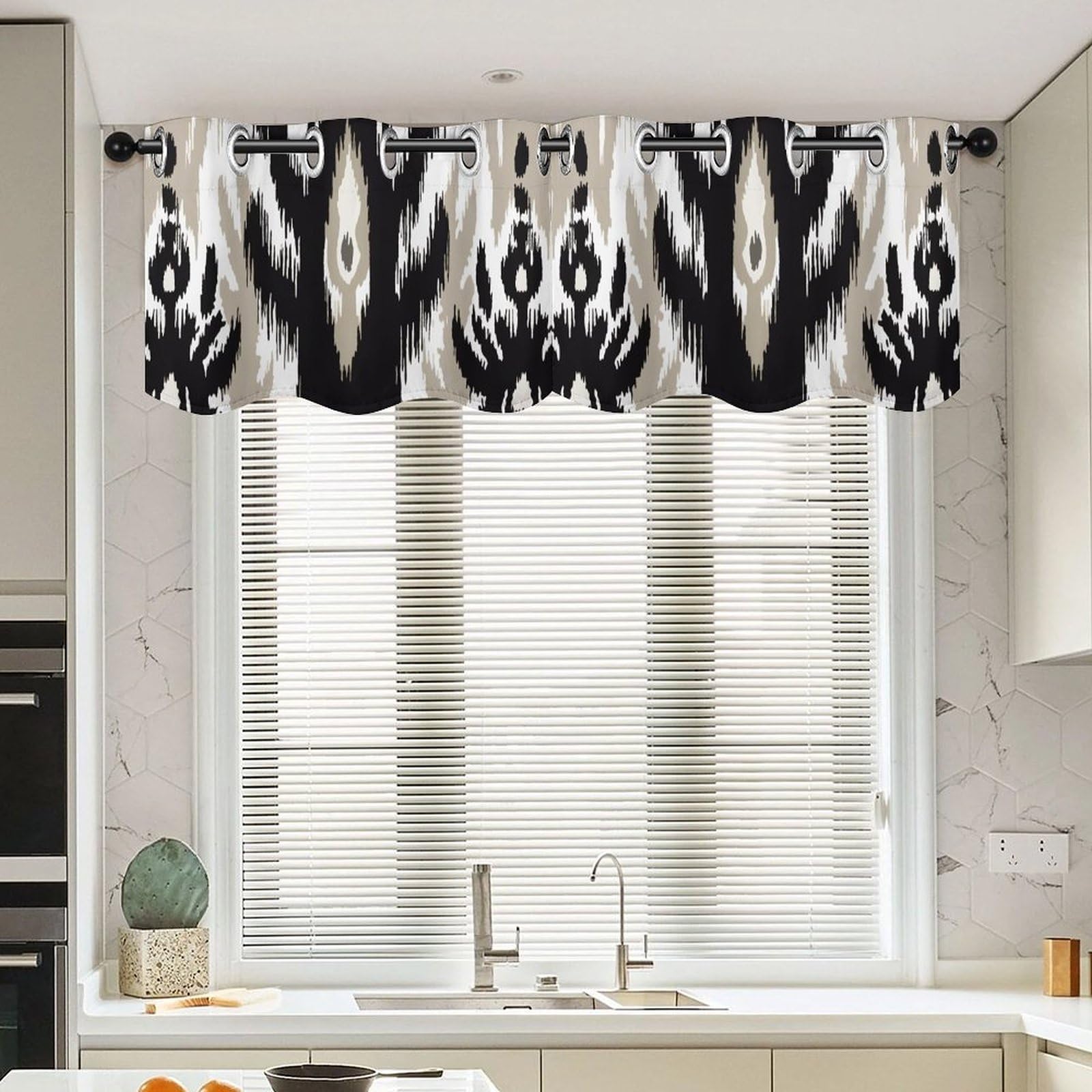 Cantonnière Ikat en lot de 2 rideaux courts pour cuisine asiatique et salle de bain