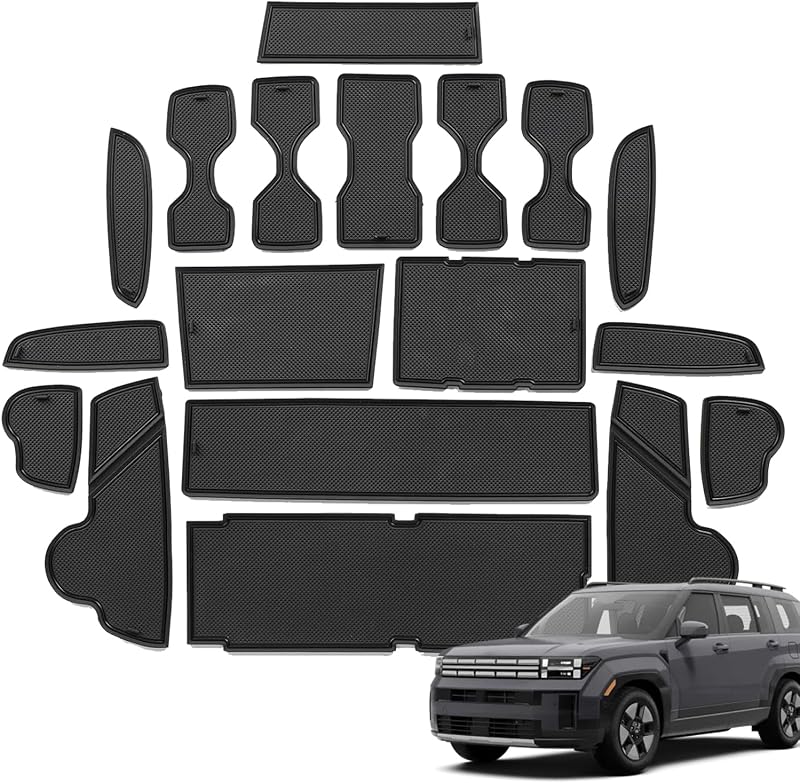 Kit de Tapetes para Porta-Copos e Console Central KOOGEN para Hyundai Santa Fe 2024–2026, Preto, 18 Peças