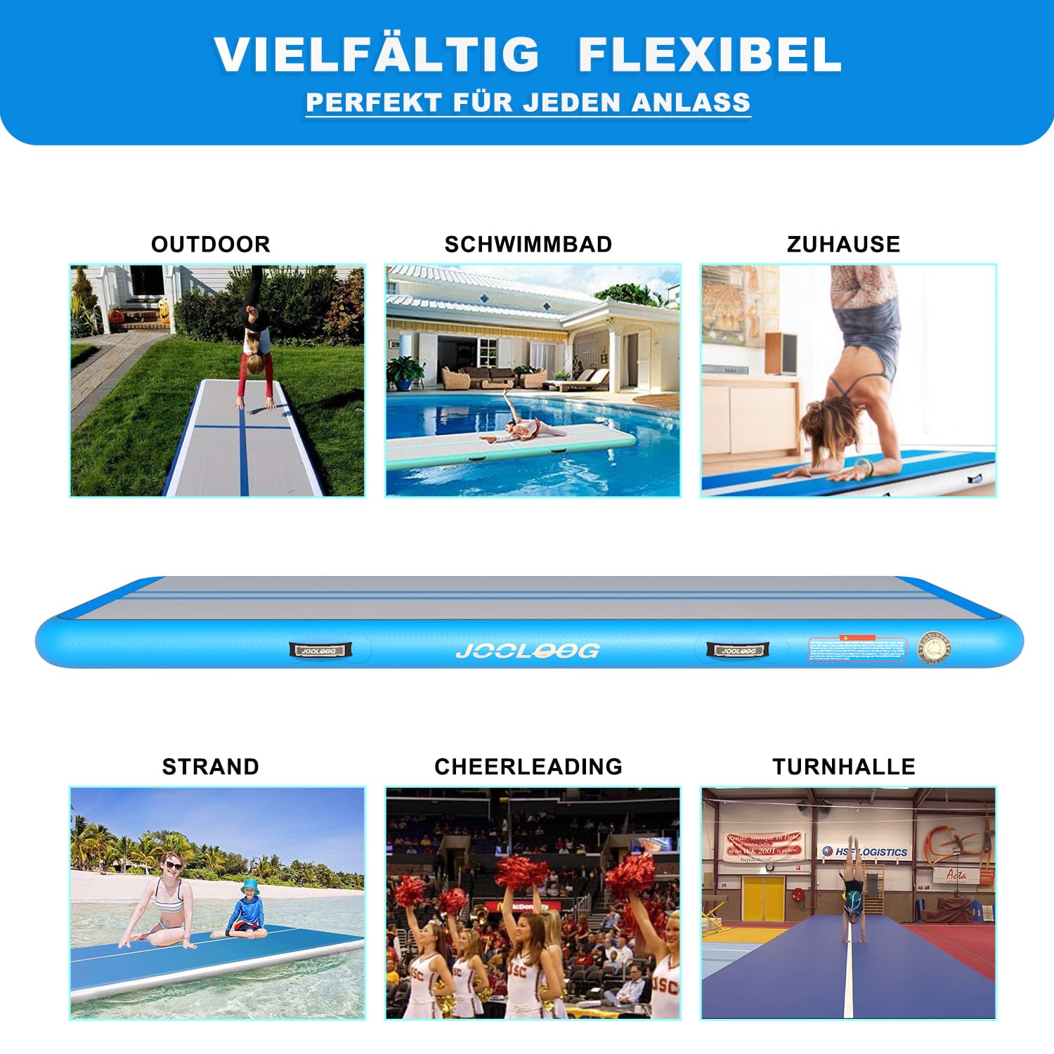 Aufblasbare Gymnastikmatte 2-8m Turnmatte, 10/20cm Dicke Air Matte mit Pumpe, Tumbling Matten für Yoga, Fitness, Zuhause & Garten