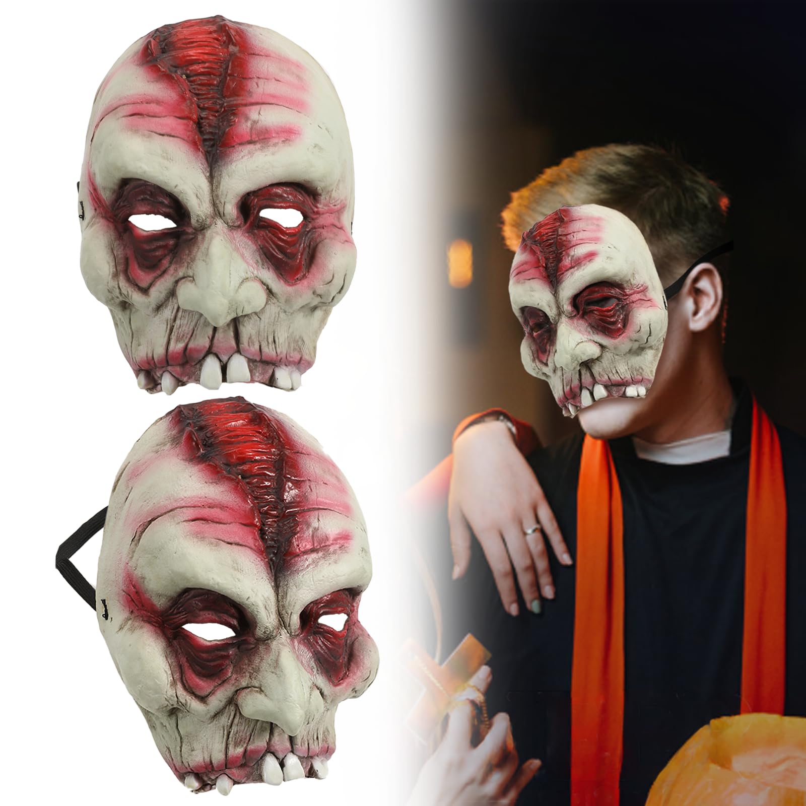 ZZXIAOJIE Scary Demon Mask Realistic Devil Skull Mask with Elastic Band Adult Halloween Carnival Costume Fancy Dress Cosplay Props