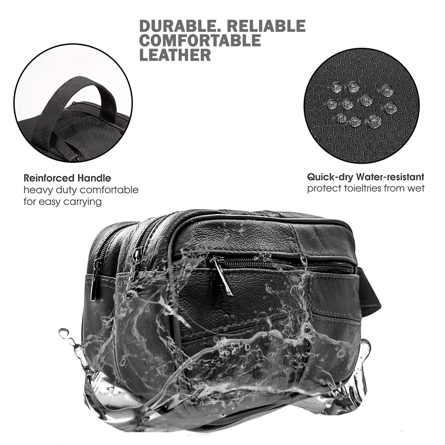 Neceser de Piel auténtica para Hombre, Neceser de Viaje, Neceser de Afeitado, Bolsa de baño, Organizador de Maquillaje, Regalo para Hombre y Mujer, Negro, clásico
