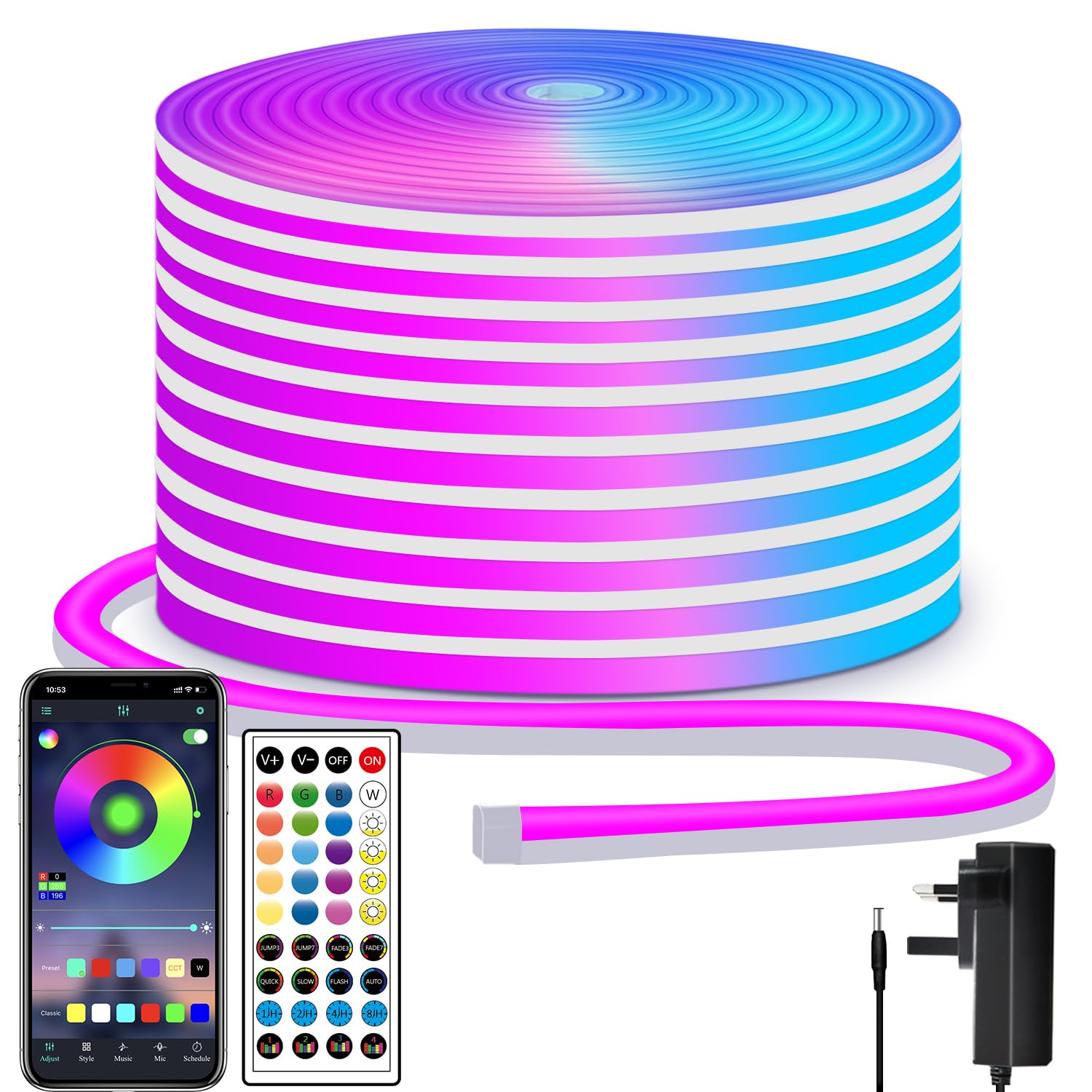 segrass LED neon Lights Strip 15M 24v RGB with Remote,APP Control, IP65 Waterproof Flexible Strip Lights for Bedroom,Room,Outdoors Decor