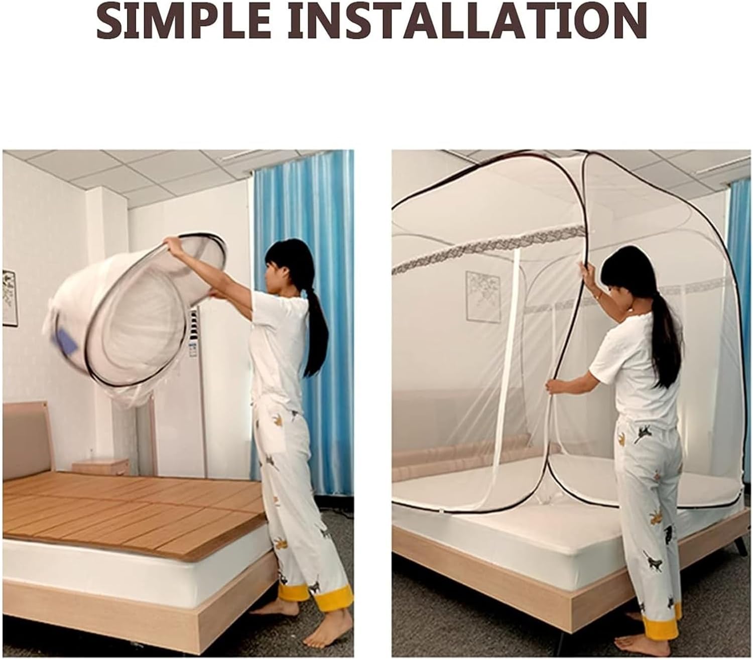 Mosquito Net,Hanging Bed Net Cover,Mosquito Nets, Pop Up Mosquito Net for Bed Portable Tent Travel Mongolian Yurt Dome Net Folding Double Doors(Brown,1.8mx2.0mx1.55m)