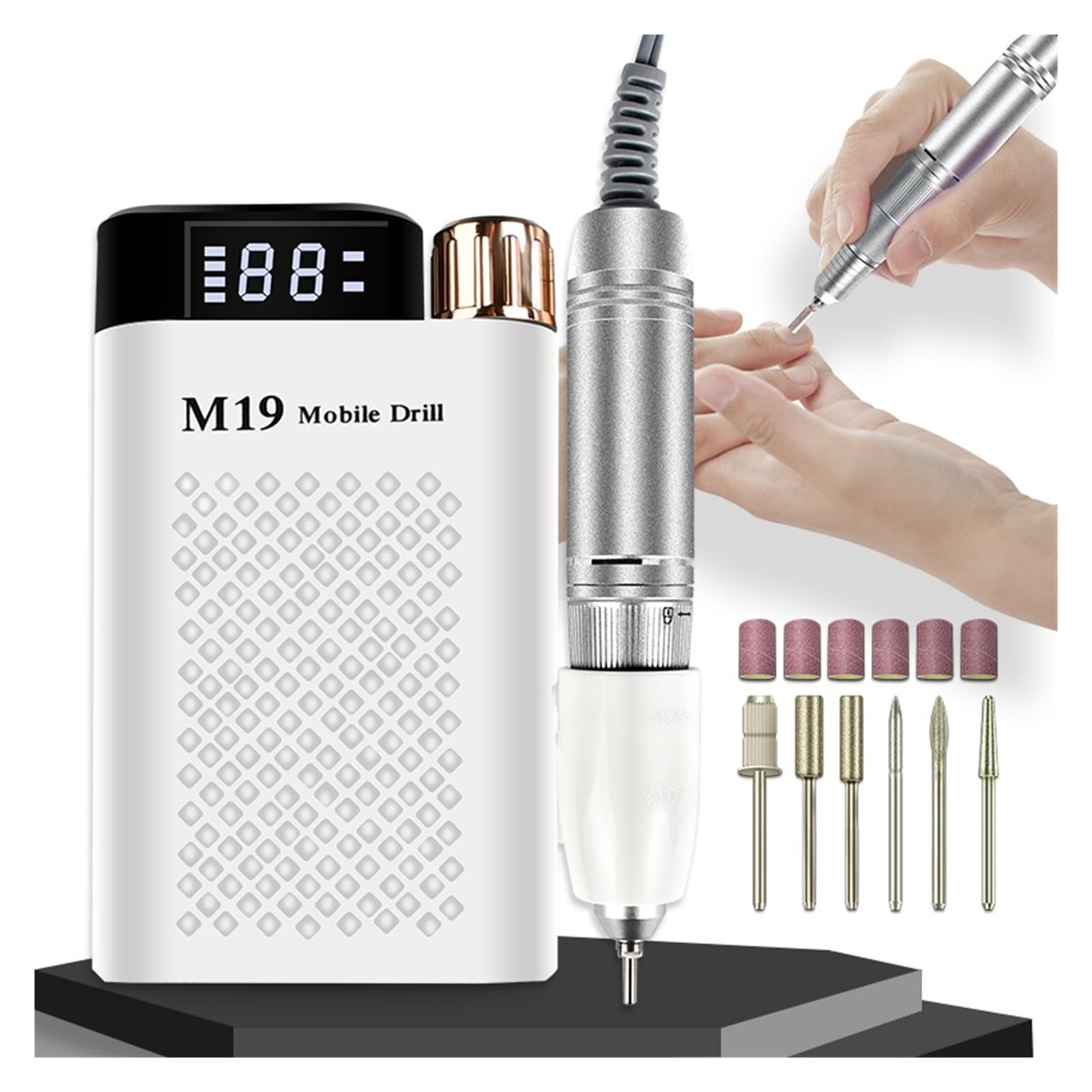 Wiertarka do paznokci Maszyna manicure, pilnik elektryczny Szlifierka i wiertła Bity z wyświetlaczem LED Do usuwania żelu Lakier Pióro Salon Narzędzie ,Niskie wibracje