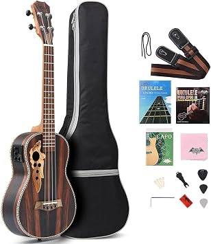 Batking Tenor Ukulele Electric 26 Inch All Blackwood Acoustic Ukelele With Truss Rod With EQ with Gig Bag,Strap,Nylon String,Electric Tuner,Pick,shaker