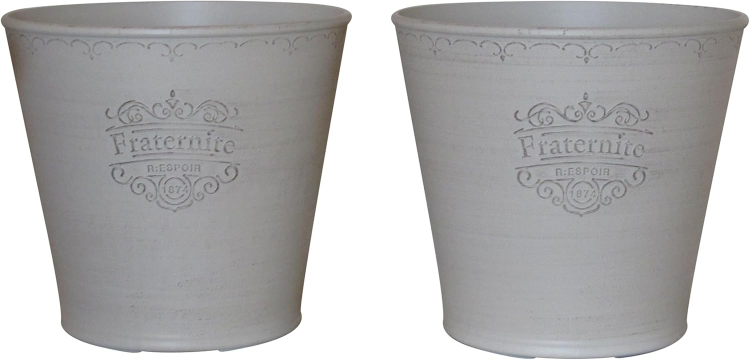 Plaster Planter with Bottom Drain Hole - 9.25" Diameter - Designer Quality Flower Planter Pots - Set of 2 (Stone)