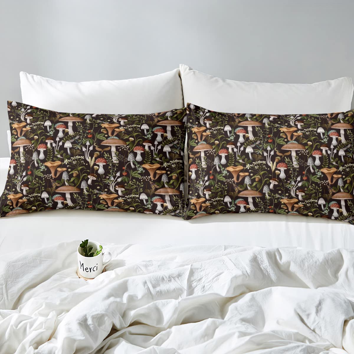 Wild Mushroom Double Size Duvet Cover Cute Strawberry Flowers Bedding Set 3pcs for Kids Teens Adult Rustic Style Jungle Mushrooms Comforter Cover Soft Quilt Cover Bedroom Decor Bedspread - Image 4
