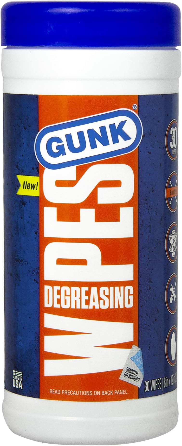 GUNK EDW30 Engine Degreasing Wipes 30-Count 8 x 12 inch 2-Sided Smooth or Scrubby Texture