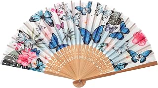 Hand Fan Bamboo Printed Pattern Folding Fan For Party Wedding Gift Blue Butterfly - Buy now