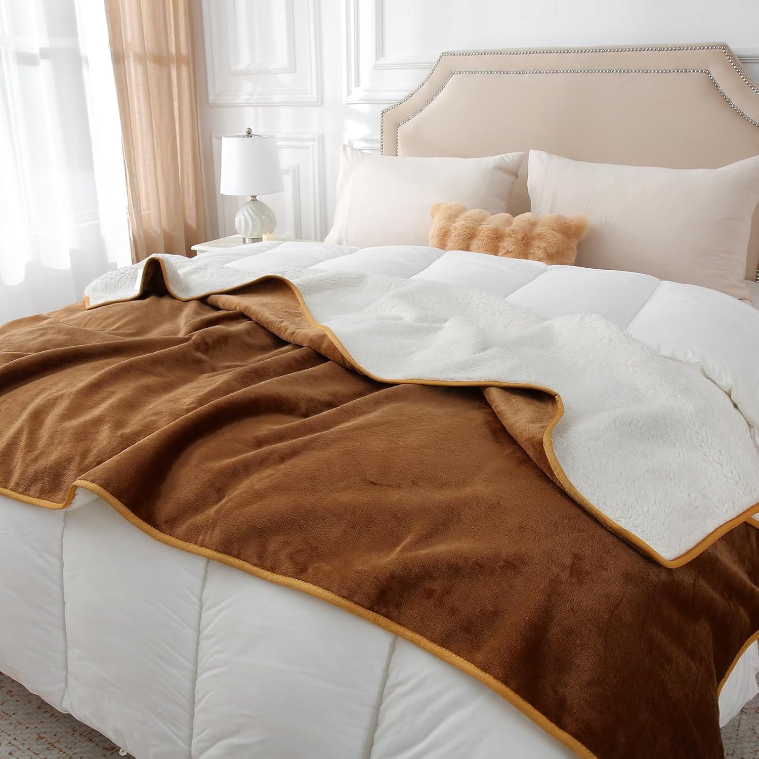 MERRYLIFE Waterproof Throw Blanket for Bed Couch Reversible Absorbent Spills Stain Leak Proof Dog Liquid Pee Proof Bed Furniture Protector (Camel, 50"*60")