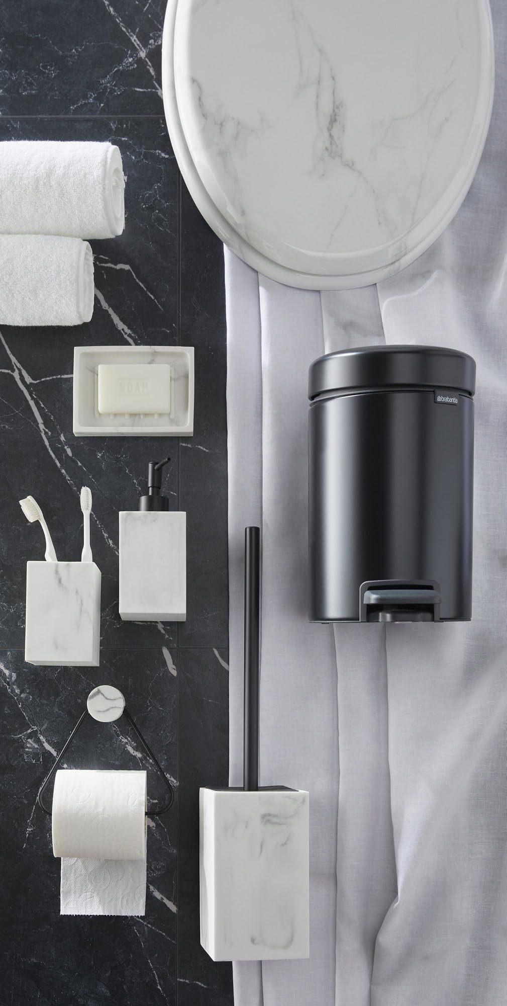 GoodHome Abattant WC Pilica Marbre Blanc et Noir MDF avec Frein de Chute