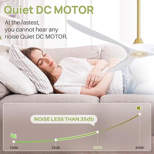 Miniatura 3 de CACI Mall Ventilador de techo de 60 pulgadas sin luz, ventilador de techo inteligente blanco con control remoto, moderno, sin luz, motor CC