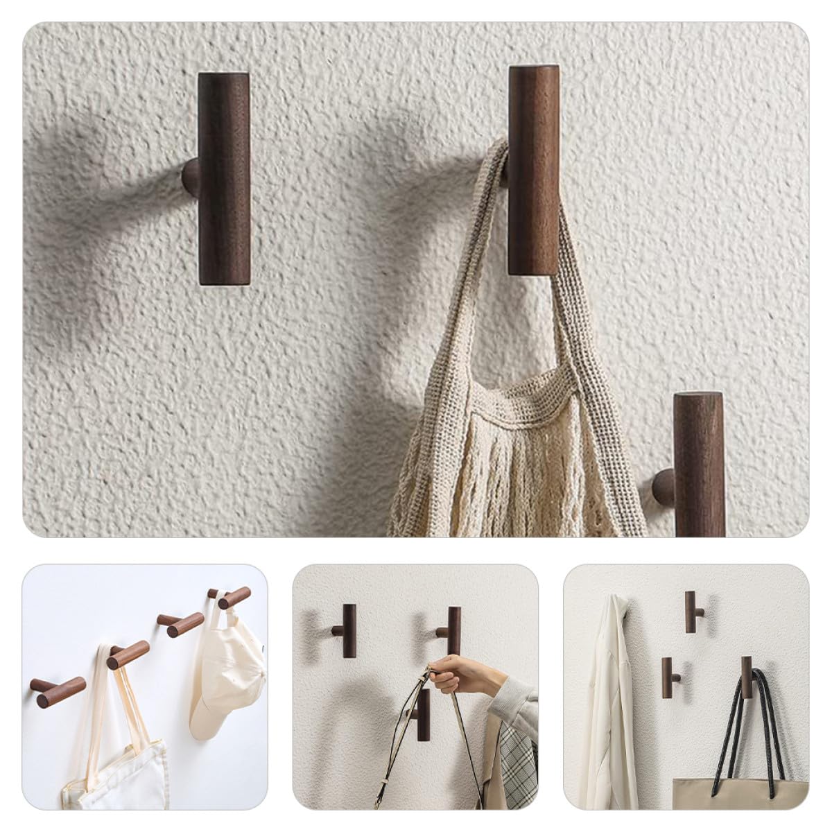 Ganchos de Pared Rústicos 4 Piezas de Madera para Toallas y Abrigos Multifuncionales Alta Capacidad de Carga para Baño y Dormitorio