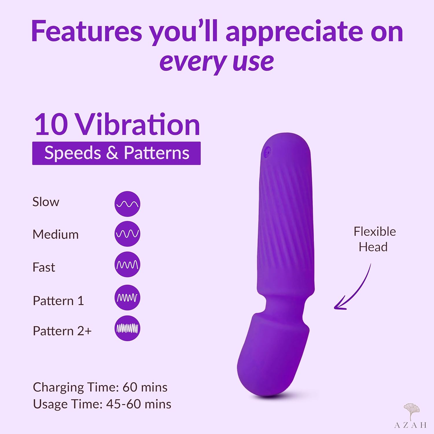Azah Mini Personal Massager For Women | 10 Vibration Modes, USB Rechargeable, Waterproof, Travel Friendly, 3 Months Warranty | Handheld Electric Body Massager | Full Body Massager For Pain Relief Azah Mini Personal Massager For Women | 10 Vibration Modes, USB Rechargeable, Waterproof, Travel Friendly, 3 Months Warranty | Handheld Electric Body Massager | Full Body Massager For Pain Relief