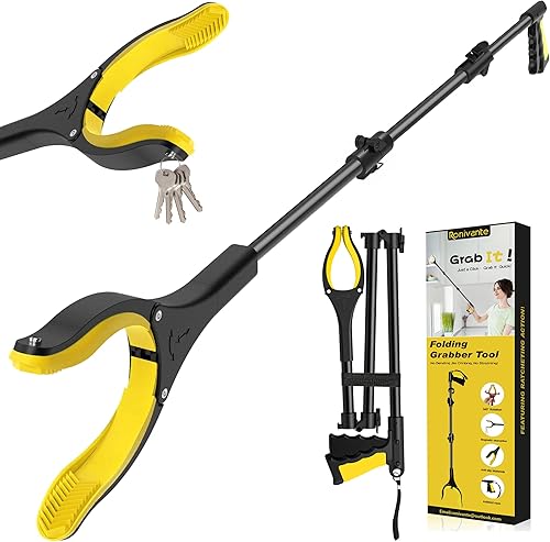 Herramienta de agarre extra larga de 44 pulgadas, palo de recogida plegable con fuerte agarre magnético, mandíbula antideslizante giratoria de 360,