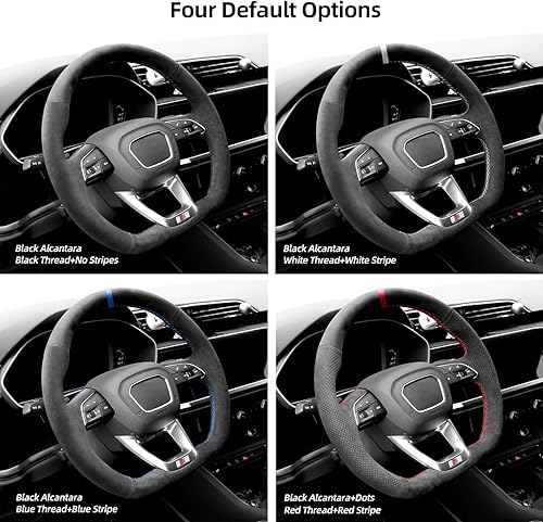 Miniatura 4 de Funda para volante Alcantara compatible con Audi Q3 Q5 SQ5 SQ5 Sportback Q7 SQ7 Q8 SQ8 con paletas de cambio (rayas azules)