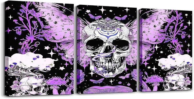 Feelyou Purple Halloween Canvas Wall Art for Bedroom Butterfly Picture Wall Decor 12