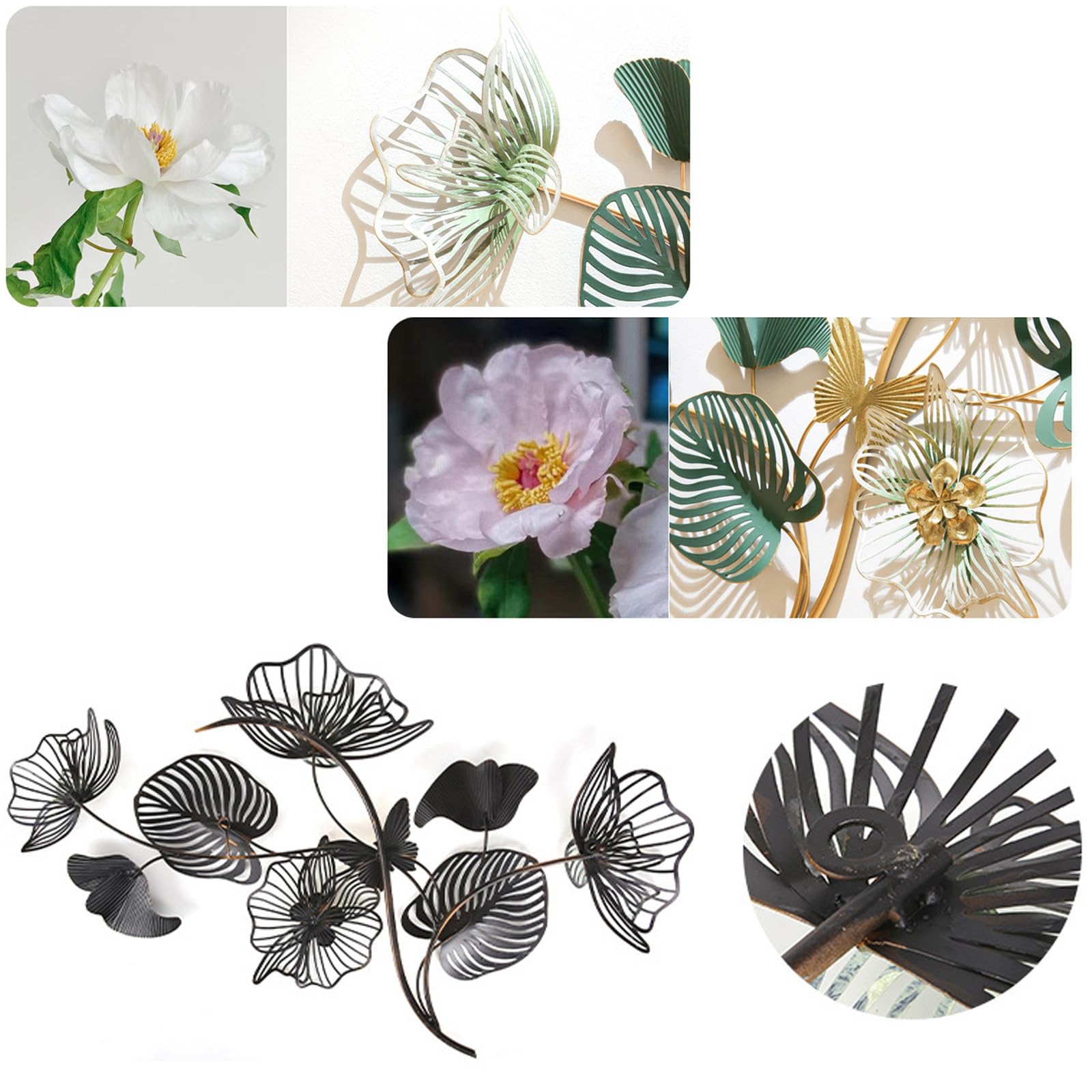 Esculturas de Pared de Metal, Decoración de Flores Metálicas, Decoración de Arte de Pared Moderno para Hojas de Estar de Sala de Estar Decoración Colgante 89 X 53 X 6 cm