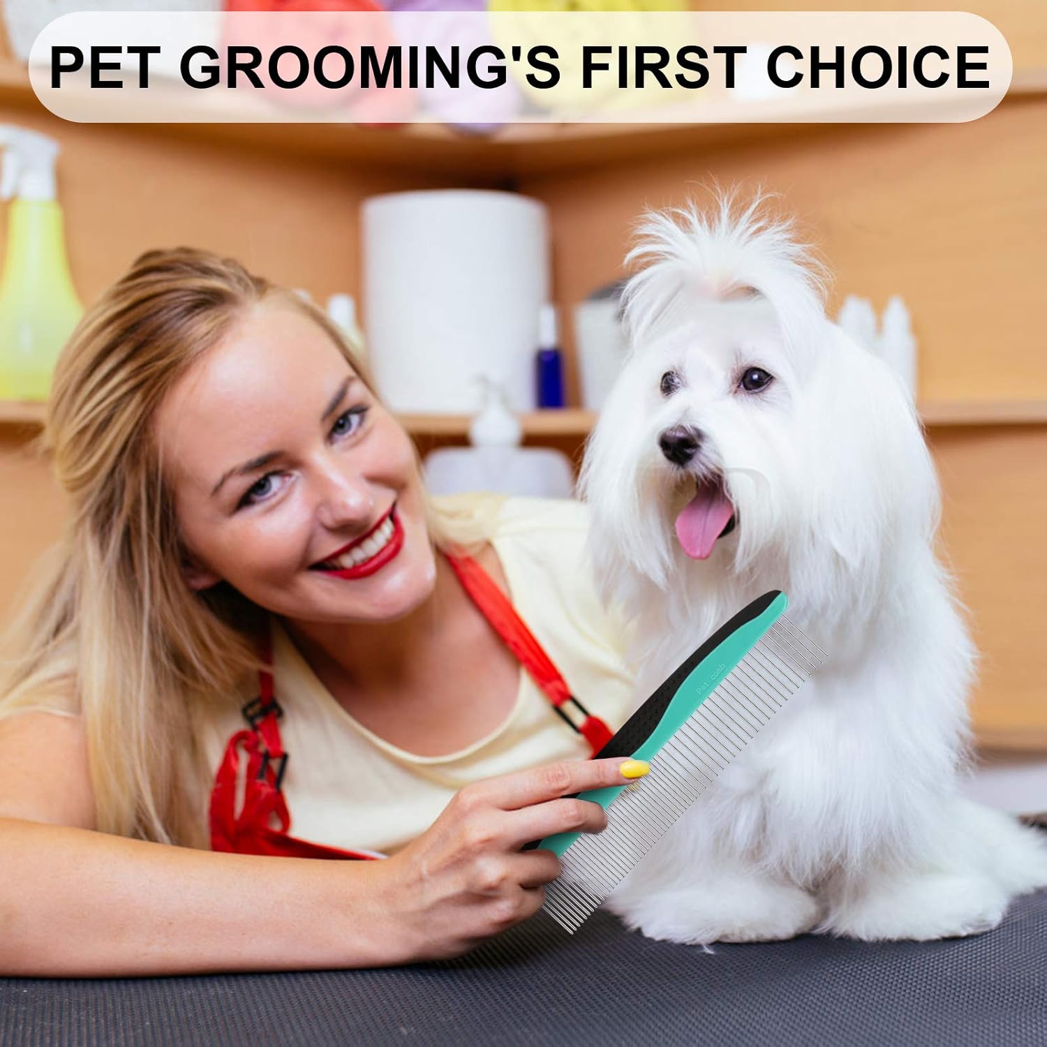 YOPETAYU Pet Comb for Long & Short Haired dog, cat, bunny & other pets. Removes Tangles Hair, Knots, Loose Fur & Dirt. Has a Comfortable Non-Slip Handle, wide & narrow Stainless Steel Teeth : Pet Supplies