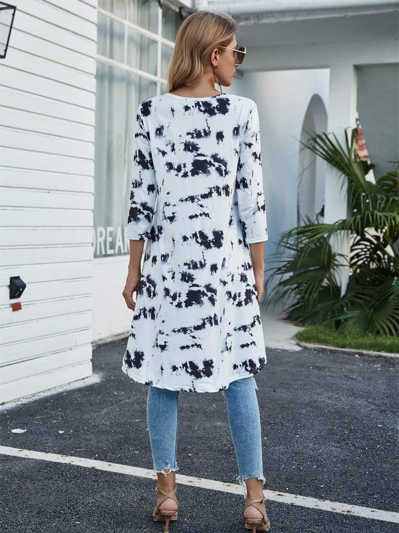 Naggoo Womens 3/4 Sleeve Button V Neck High Low Loose Fit Casual Long Tunic Tops Tee Shirts S-3XL - Image 6