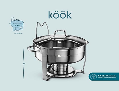Miniatura 6 de Kook - Juego de platos para bufé, calentadores de alimentos para catering, platos redondos, bandeja calentadora, acero inoxidable con cubierta
